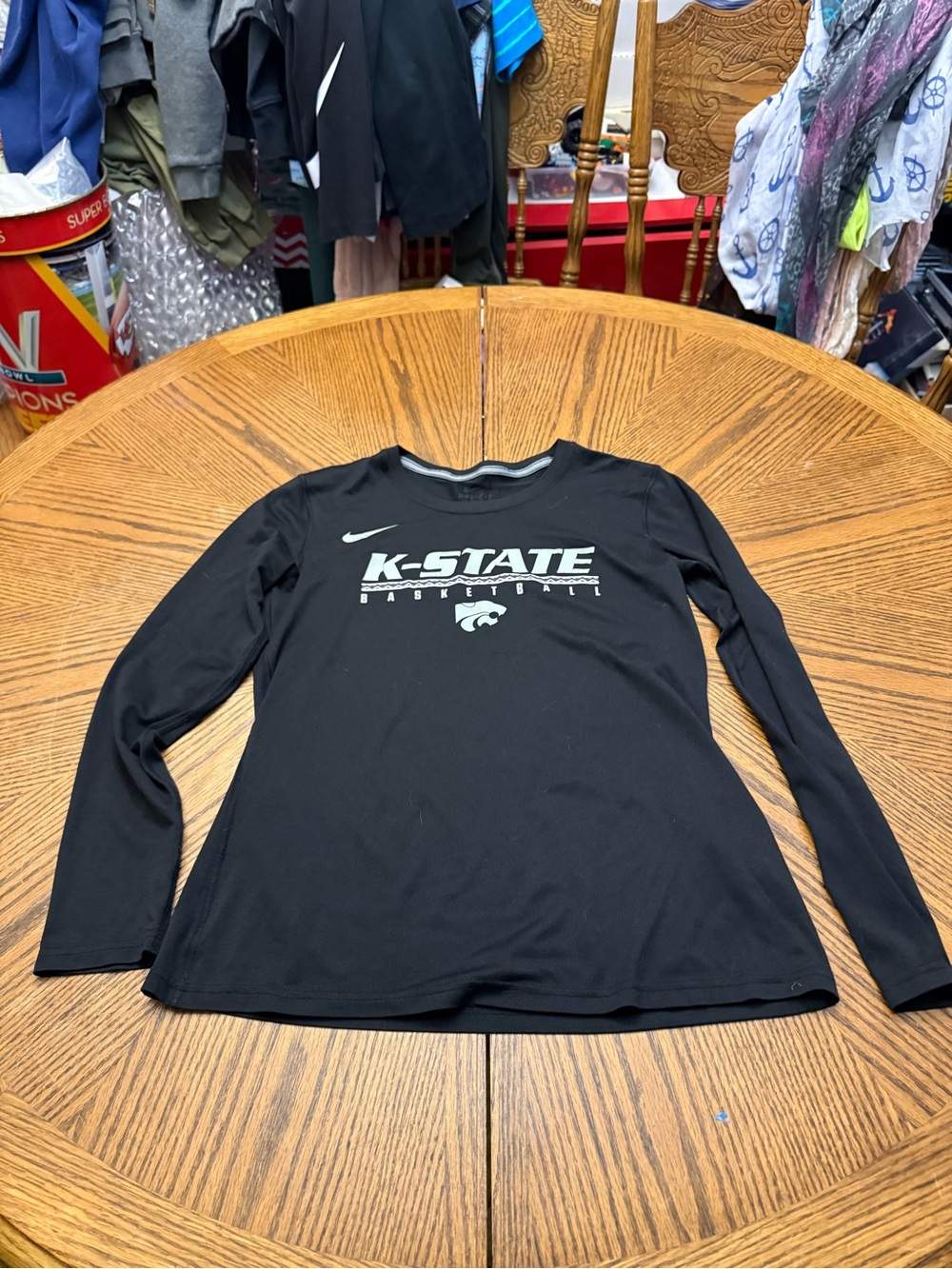 Nike Black K-State Basketball Long Sleeve Tee with White Logo